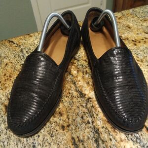 Alan Payne Black Bergamo Deerskin & Lizard Loafers Antique Sz 9 A